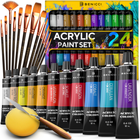 Complete Acrylic Paint Set β 24Ρ
 Rich Pigment Colors β 12x Art Brushes with Bonus Paint Art Knife & Sponge β for Painting Canvas, Clay, Ceramic & Crafts, Non-Toxic & Quick Dry β for Kids & Adults