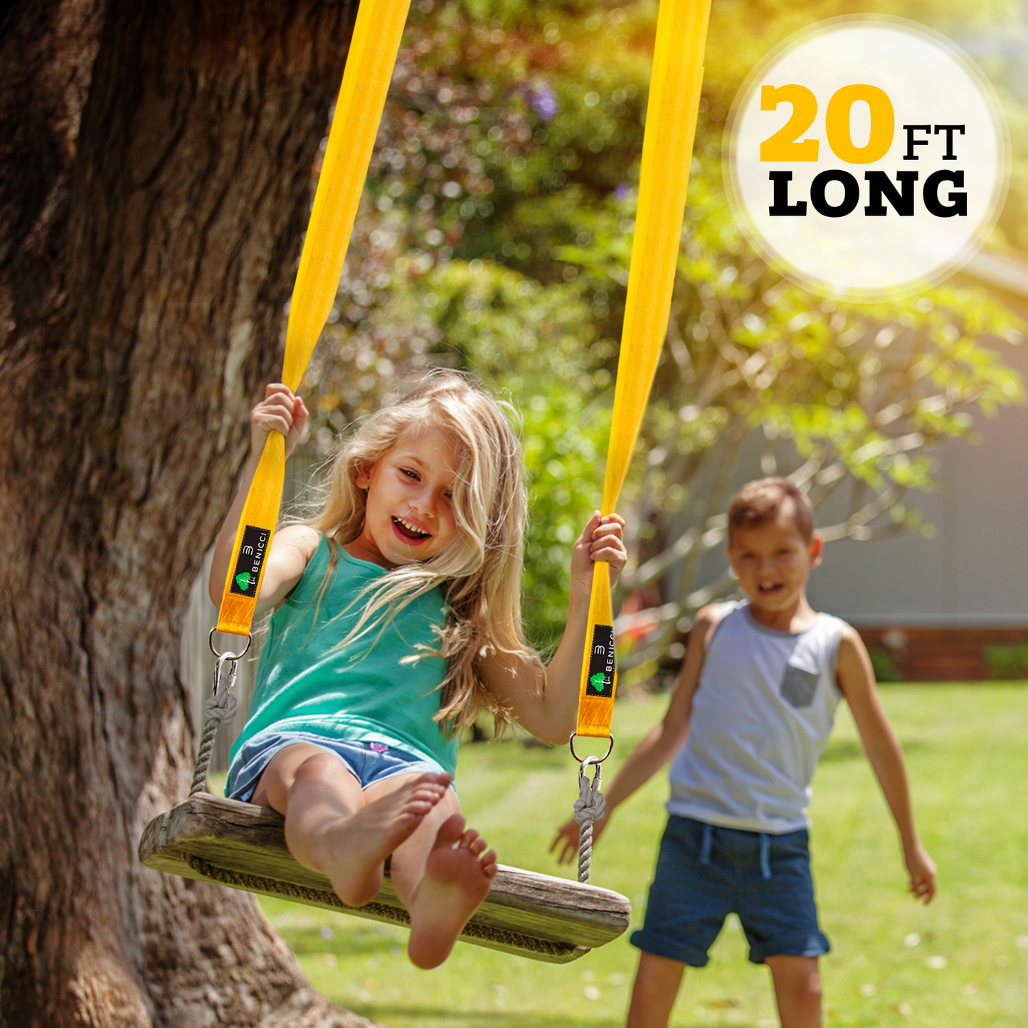 Safe Tree Swing Hanging Kit (Set of 2) - 20ft Long Straps with Two Alloy Carabiners and 2000 Lb Breaking Strength - Easy & Fast Installation for All Types of Swings and Children