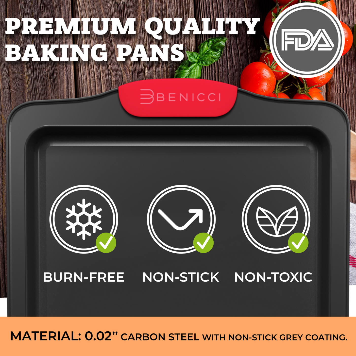 Premium Non-Stick Baking Sheets Set of 3 - Deluxe PBA Free, Easy to Clean Racks w/ Silicone Handles - Bakeware Pans for Cooking Baking Roasting