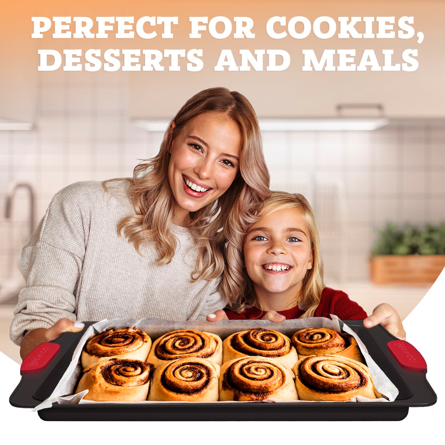 Premium Non-Stick Baking Sheets Set of 3 - Deluxe PBA Free, Easy to Clean Racks w/ Silicone Handles - Bakeware Pans for Cooking Baking Roasting