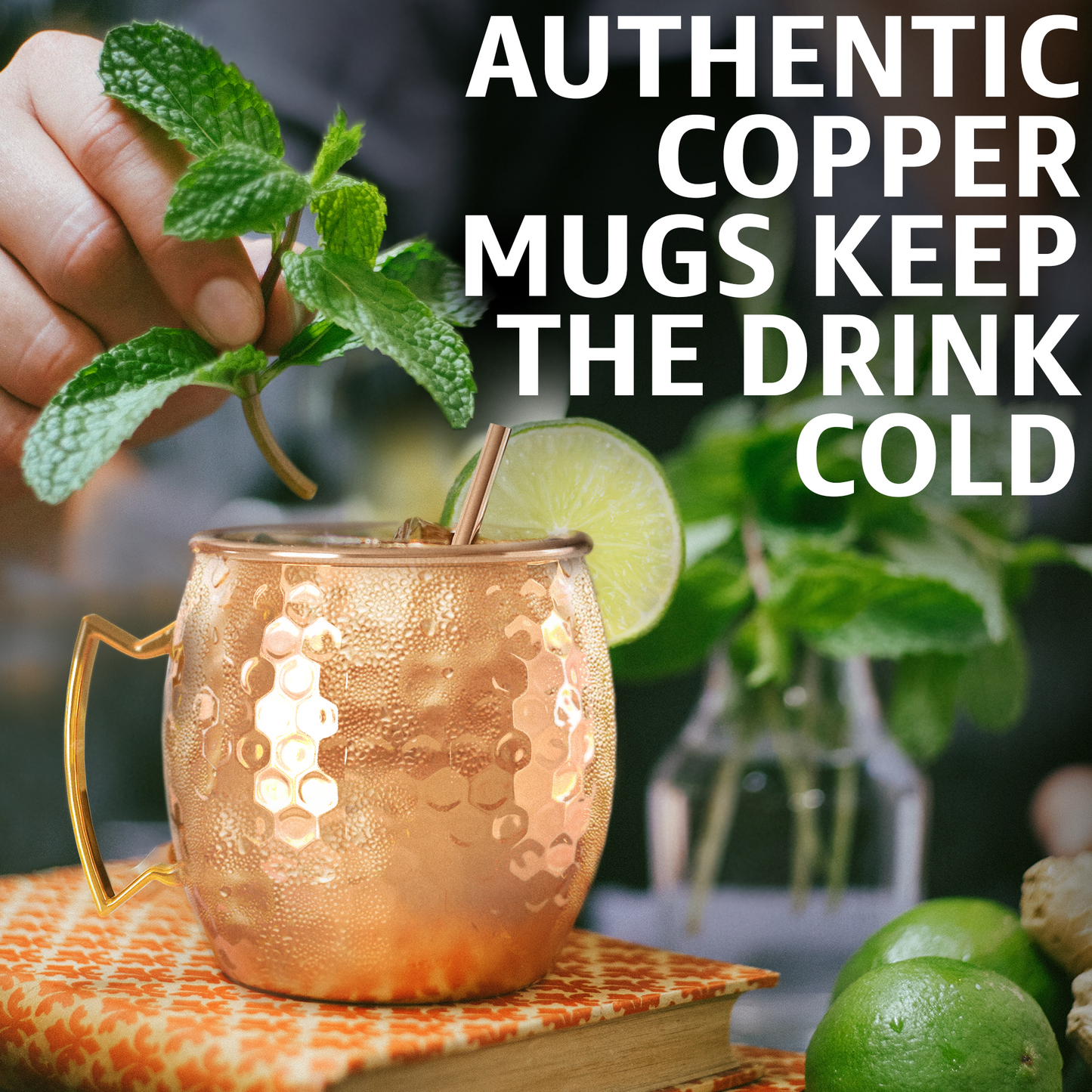 Moscow Mule Copper Mugs - Set of 4 - 100% HANDCRAFTED - Food Safe Pure Solid Copper Mugs - 16 oz Gift Set with BONUS: Highest Quality Cocktail Copper