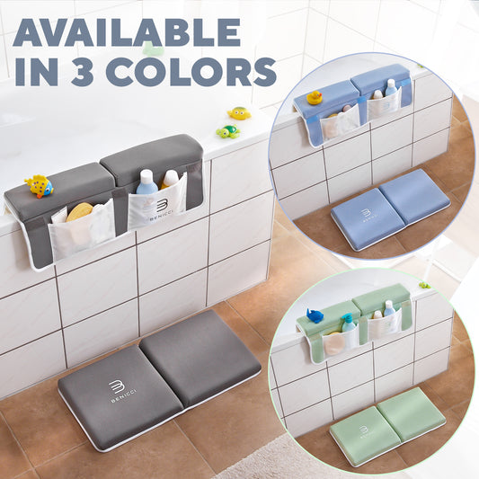 Comfortable Bath Kneeler and Elbow Kneeling Rest Pad for Baby Bathing Parents - Painless Foam Mat with Toy Organizer Pockets - Quick Drying, Foldable