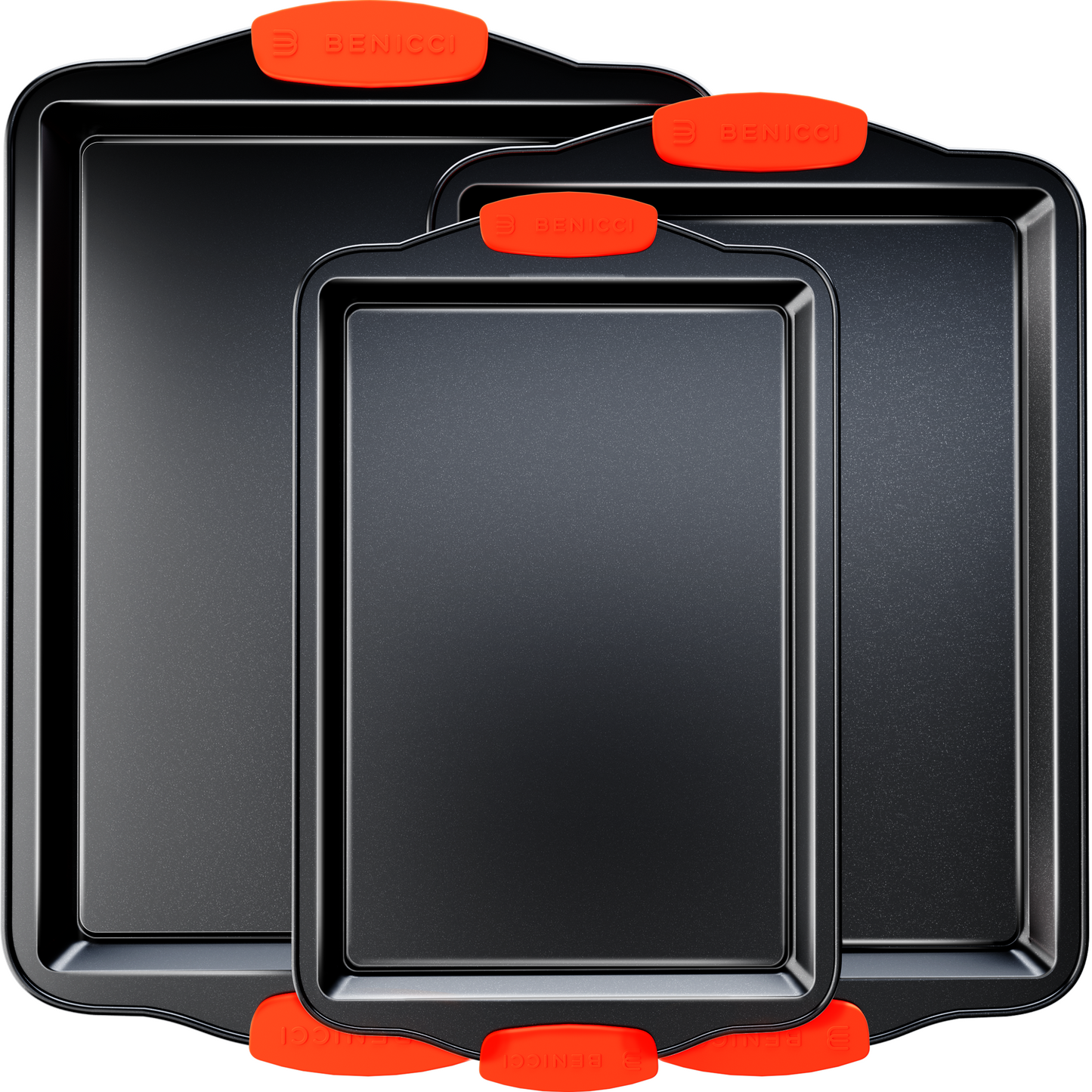 Premium Non-Stick Baking Sheets Set of 3 - Deluxe PBA Free, Easy to Clean Racks w/ Silicone Handles - Bakeware Pans for Cooking Baking Roasting