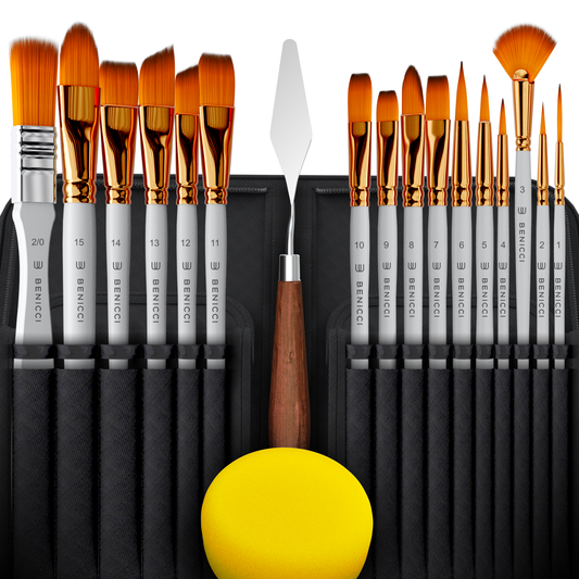 16 Pieces Premium Artist Paint Brush Set - Includes Palette Knife, Sponge, Organizing Case - Painting Brushes for Kids, Adults & Professionals - Perfect for Your Watercolor, Oil, Acrylic Painting Art
