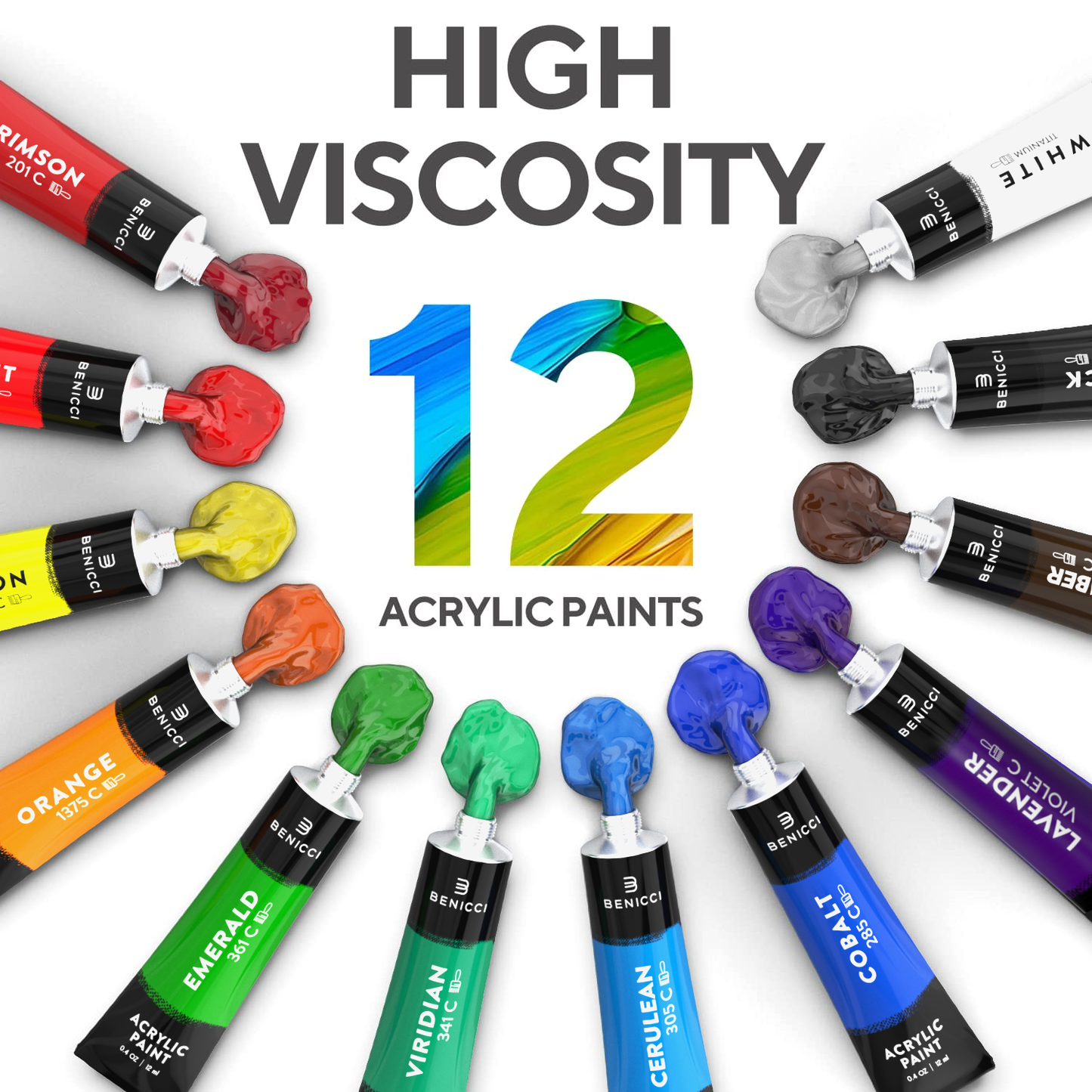 Complete Acrylic Paint Set – 12х Rich Pigment Colors & 6x Art Brushes - Includes 3 Paint Canvases, Palette Knife & Sponge - Perfect for Canvas, Clay, Ceramic - Non-Toxic, Great for Kids & Adults