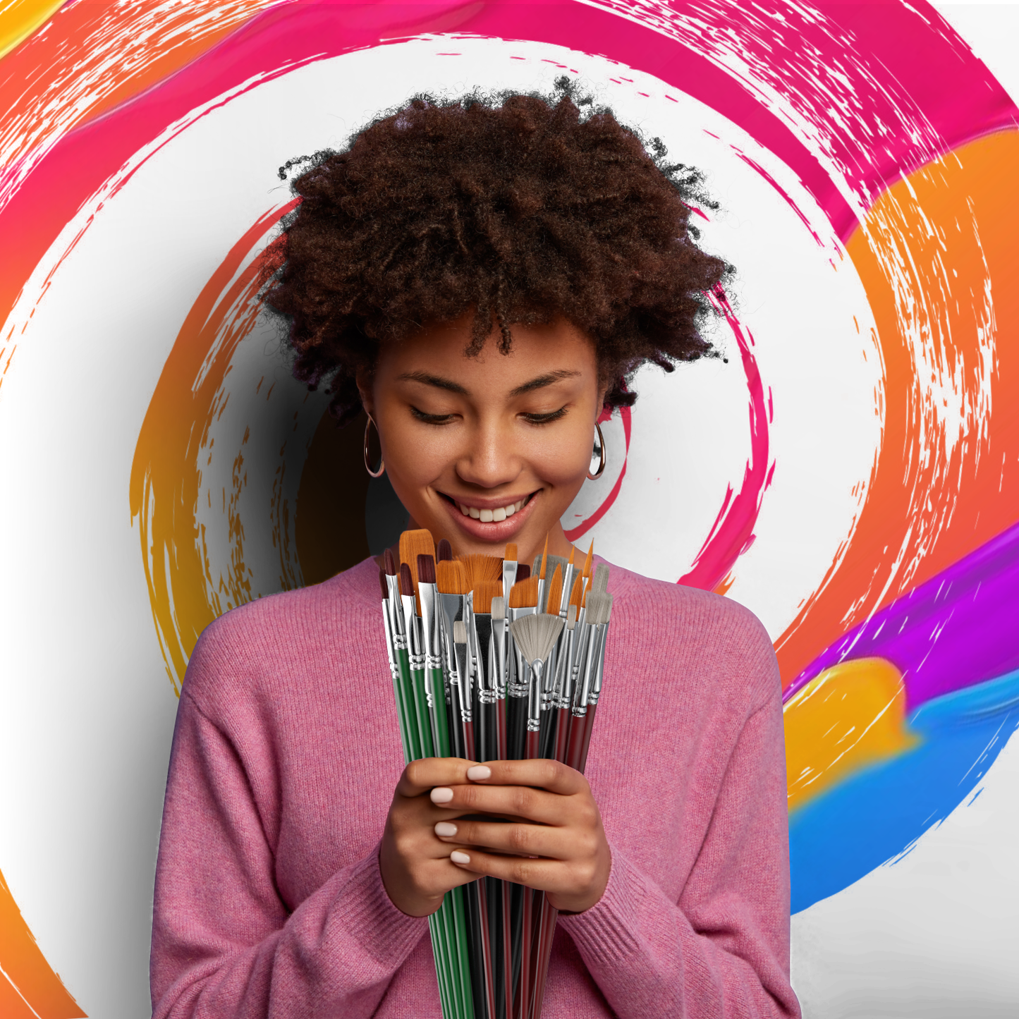 40 Pieces Professional Artist Paint Brush Set with Storage Case - Includes Round and Flat Art Brushes with Hog, Pony, Nylon Hair Bristles - Perfect for Acrylics, Watercolor, Gouache, Oil and Fabric