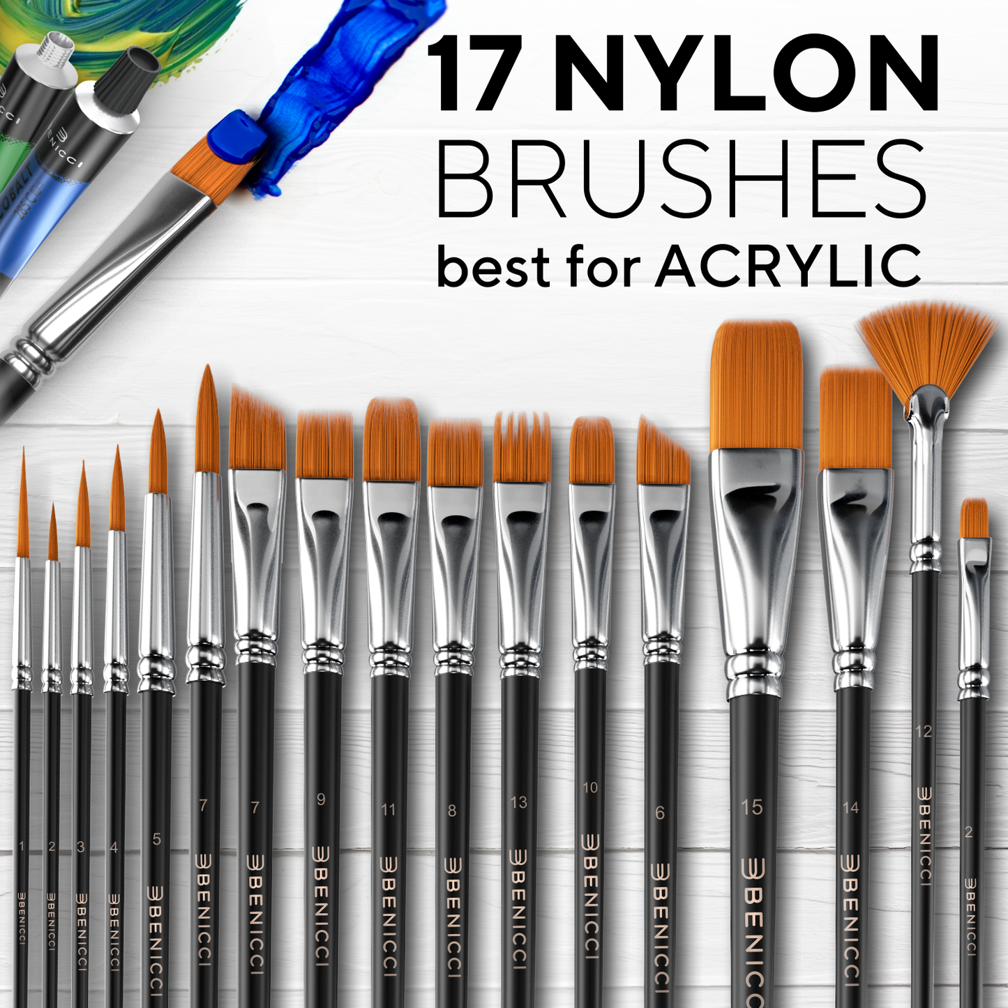 40 Pieces Professional Artist Paint Brush Set with Storage Case - Includes Round and Flat Art Brushes with Hog, Pony, Nylon Hair Bristles - Perfect for Acrylics, Watercolor, Gouache, Oil and Fabric