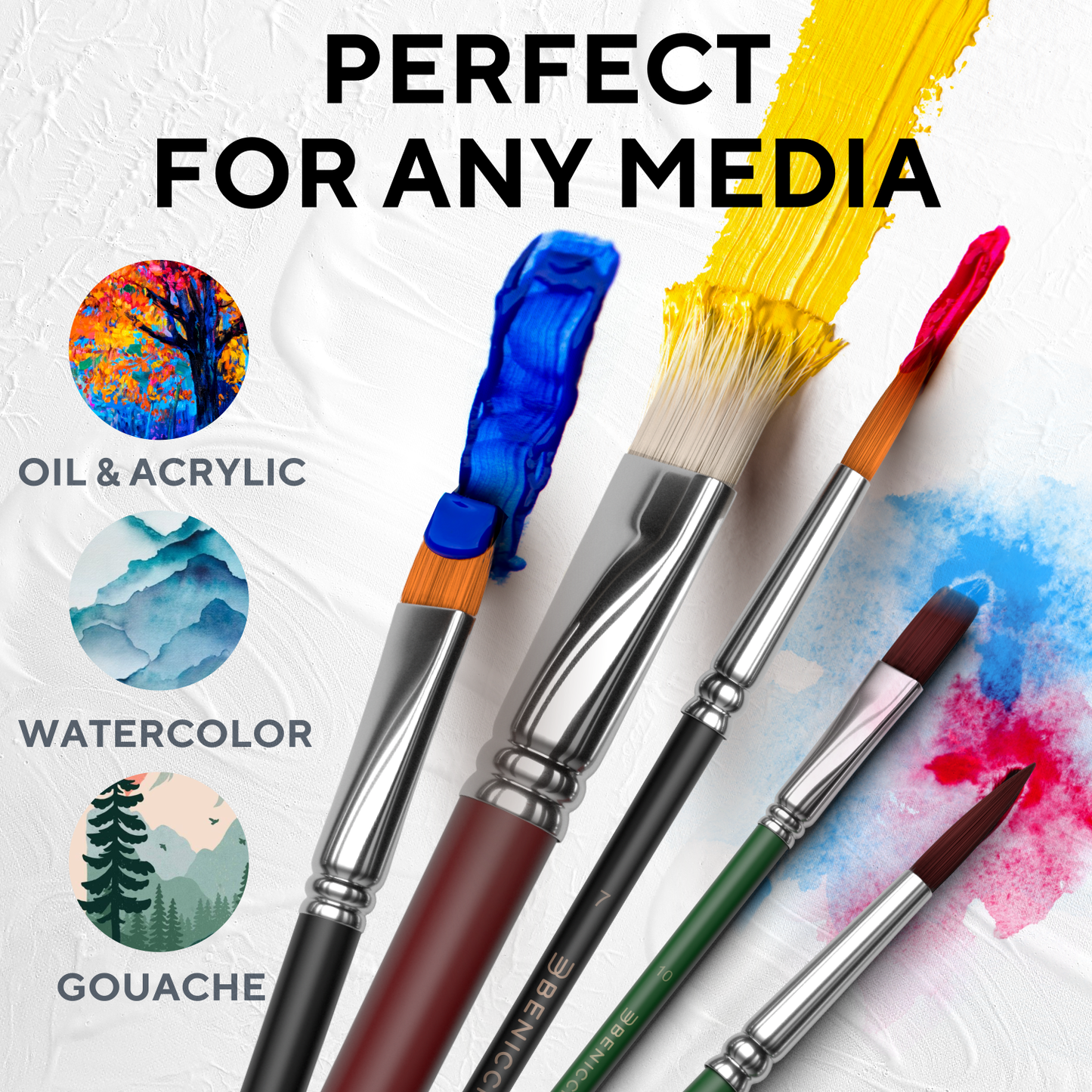 40 Pieces Professional Artist Paint Brush Set with Storage Case - Includes Round and Flat Art Brushes with Hog, Pony, Nylon Hair Bristles - Perfect for Acrylics, Watercolor, Gouache, Oil and Fabric