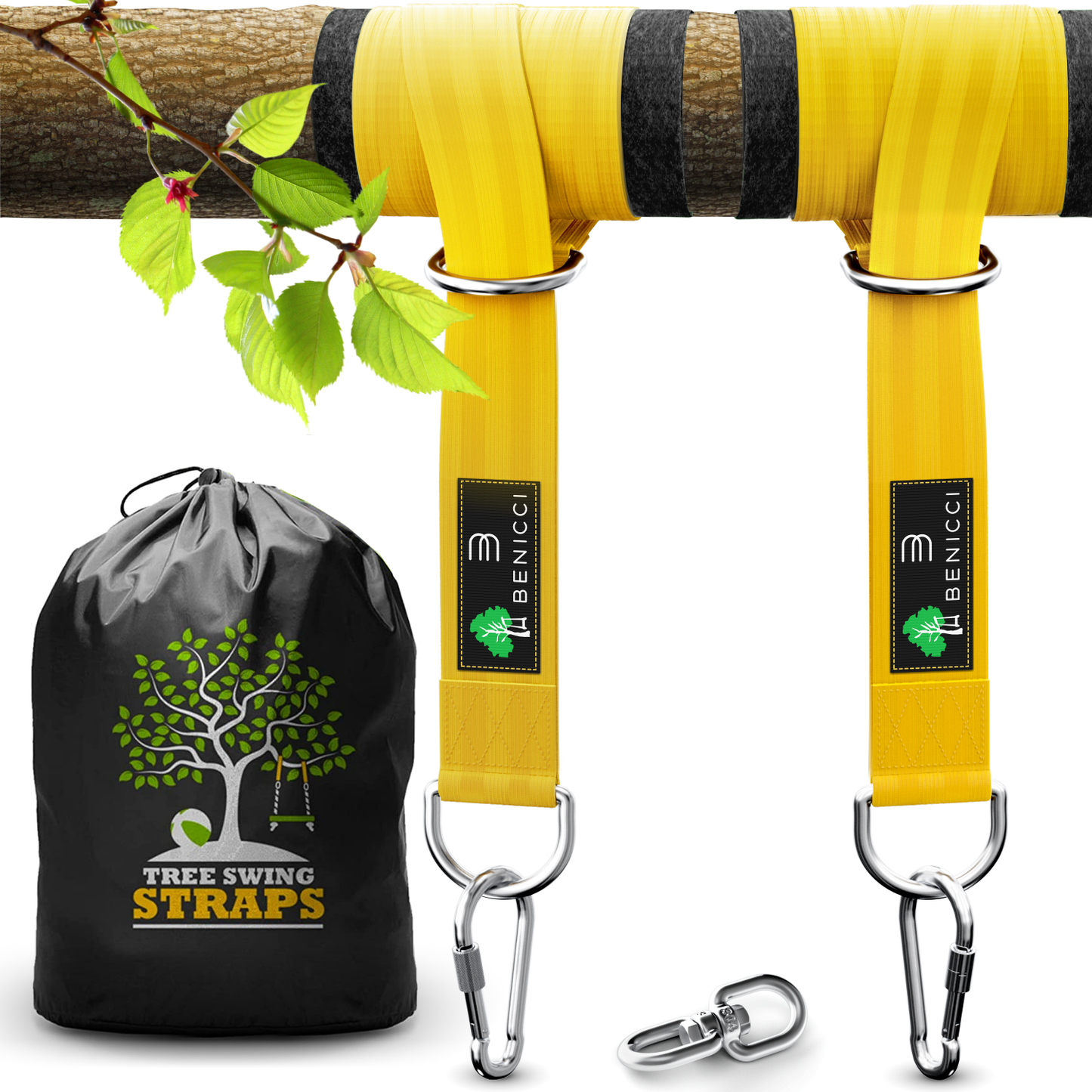 Safe Tree Swing Hanging Kit (Set of 2) - 10ft Long Straps with Two Alloy Carabiners and 2000 Lb Breaking Strength - Easy & Fast Installation for All Types of Swings and Children
