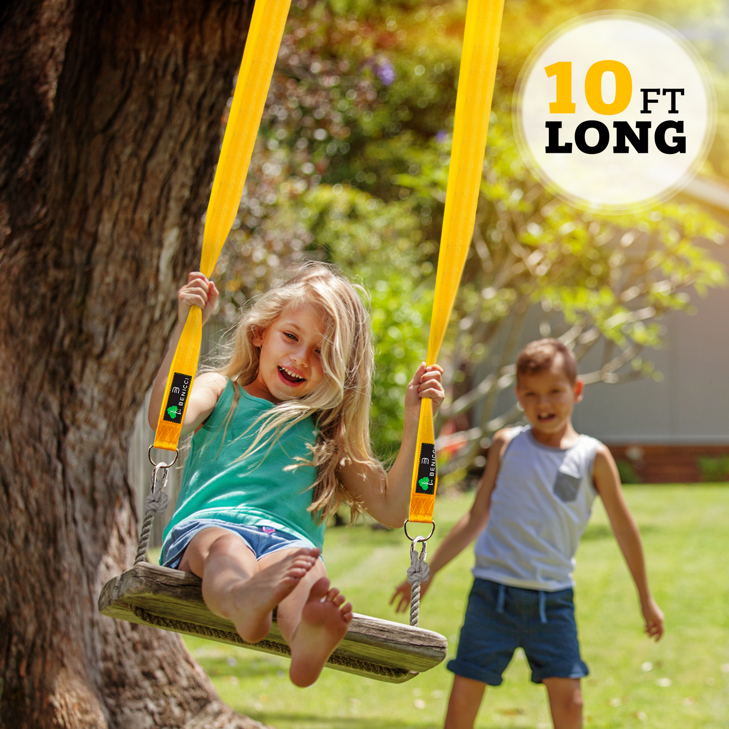 Safe Tree Swing Hanging Kit (Set of 2) - 10ft Long Straps with Two Alloy Carabiners and 2000 Lb Breaking Strength - Easy & Fast Installation for All Types of Swings and Children