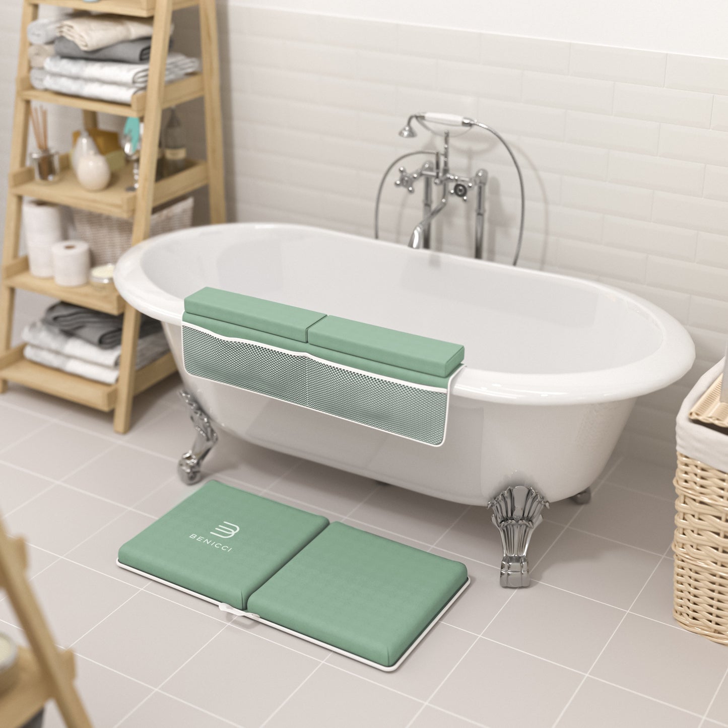 Comfortable Bath Kneeler and Elbow Kneeling Rest Pad for Baby Bathing Parents - Painless Foam Mat with Toy Organizer Pockets - Quick Drying, Foldable