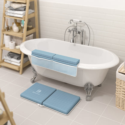 Comfortable Bath Kneeler and Elbow Kneeling Rest Pad for Baby Bathing Parents - Painless Foam Mat with Toy Organizer Pockets - Quick Drying, Foldable
