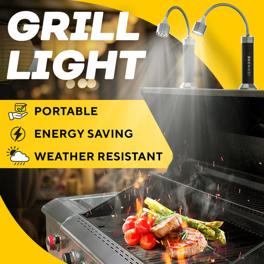 Flexible LED BBQ Grill Lights Set of 2 - The Perfect Grilling Accessories Light with 360-Degree Magnetic Base and Gooseneck - 100% Portable Weatherproof Outdoor Lamp w/ 6 Batteries Included