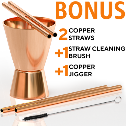Moscow Mule Copper Mugs - Set of 2 - 100% HANDCRAFTED - Food Safe Pure Solid Copper Mugs - 16 oz Gift Set with BONUS - Highest Quality Cocktail Copper