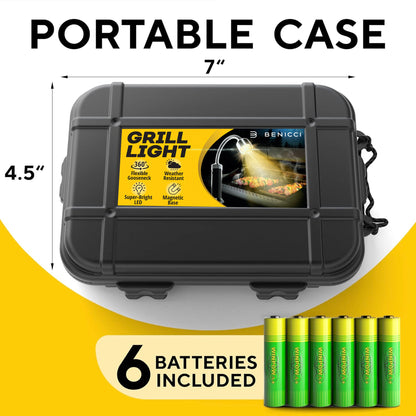 Flexible LED BBQ Grill Lights Set of 2 - The Perfect Grilling Accessories Light with 360-Degree Magnetic Base and Gooseneck - 100% Portable Weatherproof Outdoor Lamp w/ 6 Batteries Included