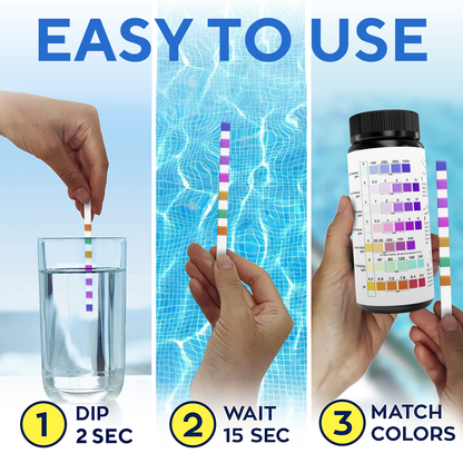 7-in-1 Accurate Pool Test Strips - 150 Hot Tub Spa Test Strips - Quick Pool Water Testing Kit - Bromine, pH, Hardness, Alkalinity, Chlorine & Cyanuric Acid - Perfect for Any Pools, Spa, Hot tubs