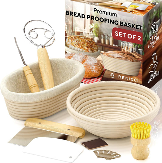 Complete Bread Proofing Baskets Set - Premium Quality Kit for Sourdough Bread Making - Includes 9" & 10" Banneton Basket w/All Needed Bread Baking Supplies - Perfect Tools for Baking Enthusiasts