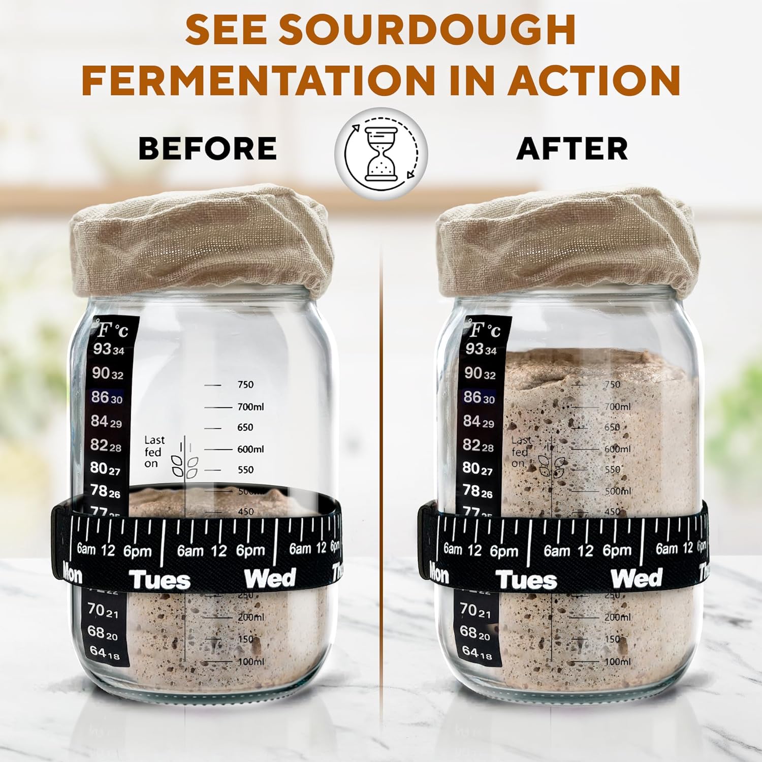 Ultimate Sourdough Starter Jar Kit 31.8 oz - Reusable Sourdough Jar fo –  Benicci