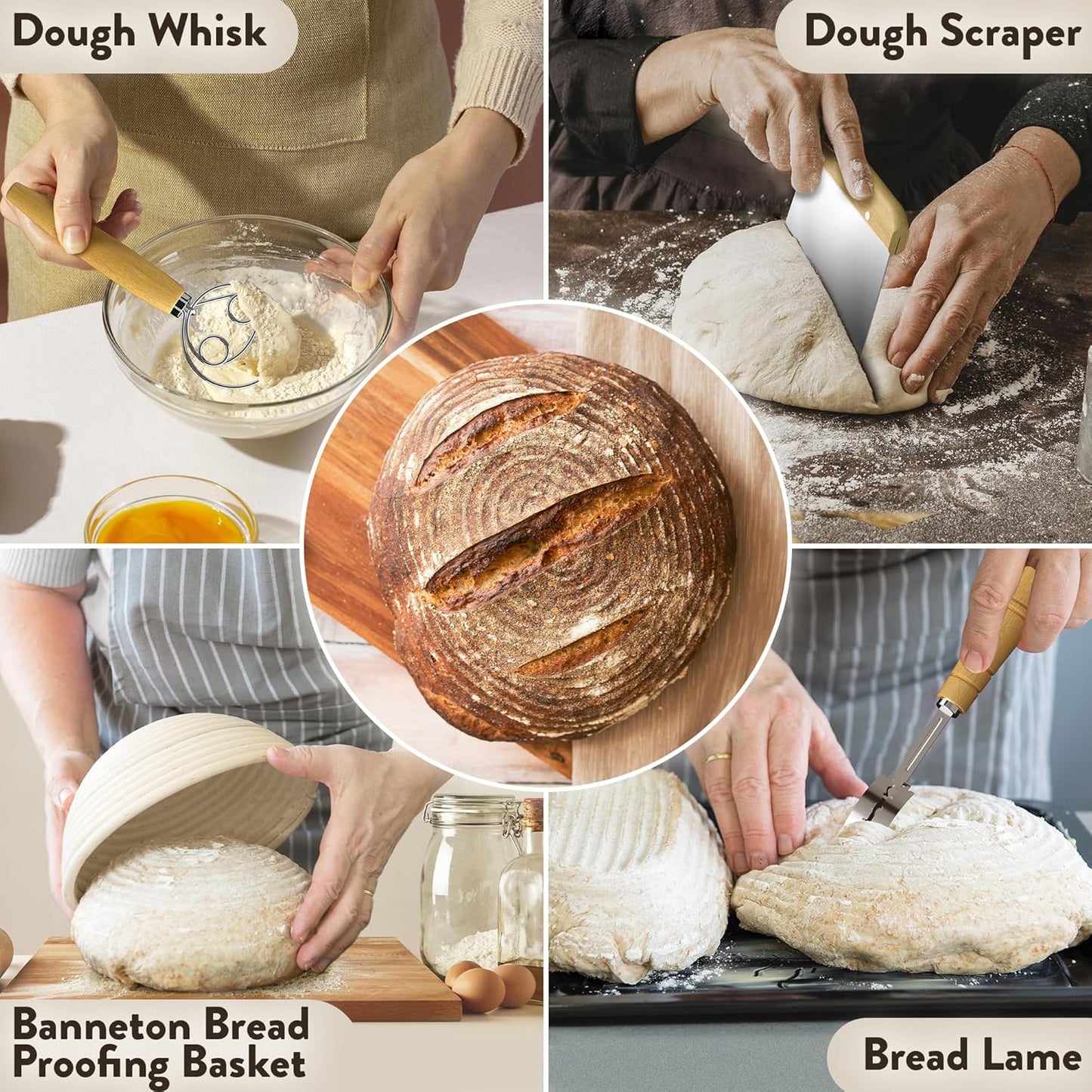 Complete Bread Proofing Baskets Set - Premium Quality Kit for Sourdough Bread Making - Includes 9" & 10" Banneton Basket w/All Needed Bread Baking Supplies - Perfect Tools for Baking Enthusiasts