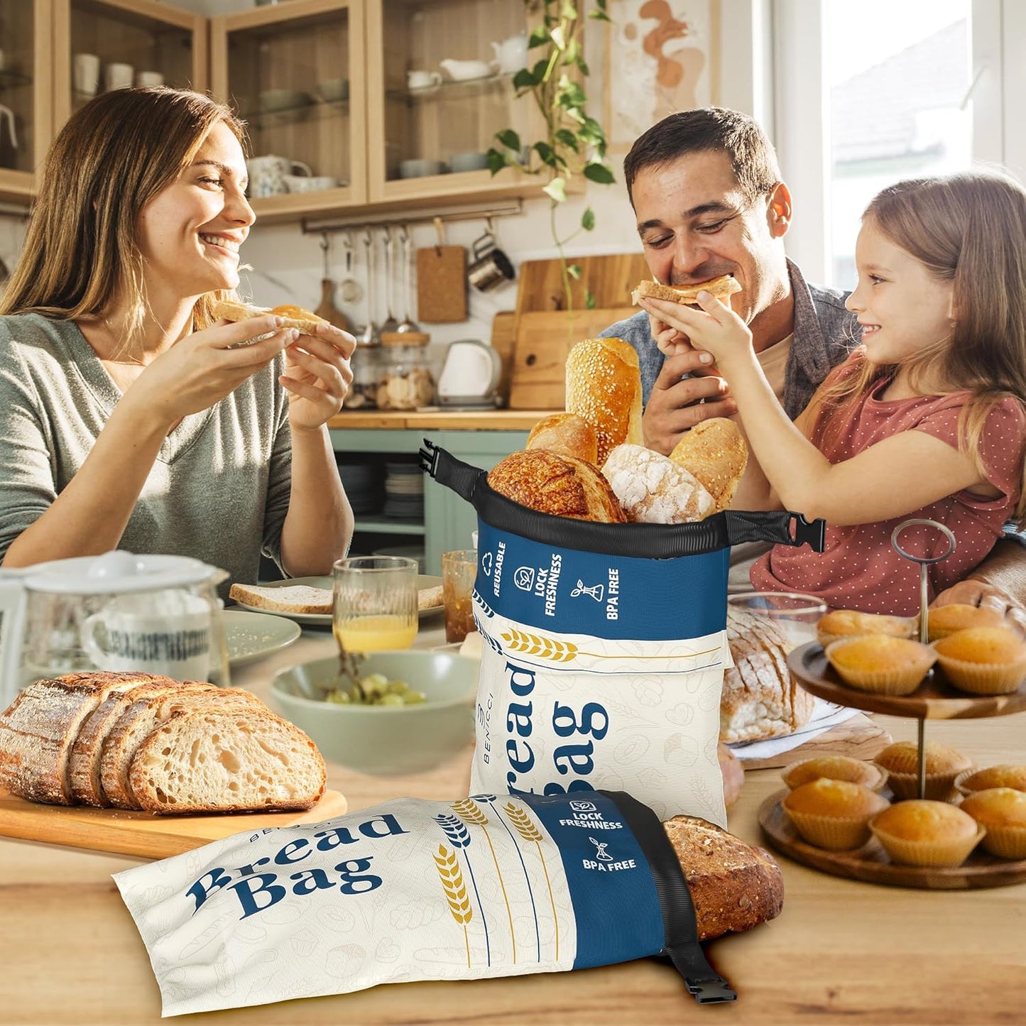 Reusable Bread Bags 2 Pack - Perfect For Storage of Homemade Sourdough Loaf Bread - Extra Large & Food Grade Bags - Special Double-Lock for Longer Freshness - Freezer Safe Bags for Bread Lovers