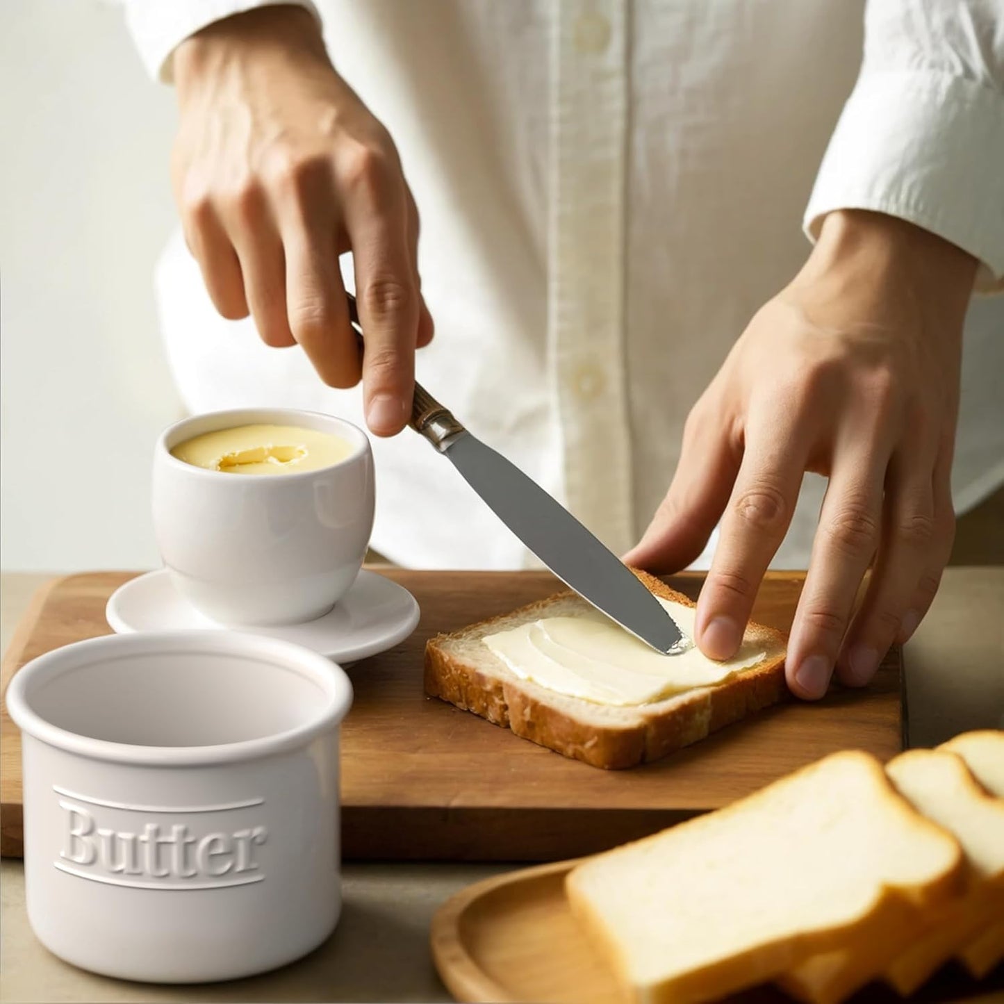 Beautiful Butter Crock for Counter with Water Line - Butter Keeper with Lid - Original French Butter Dish for Spreadable Butter - 100% Premium Ceramic - Keeps Butter Fresh and Creamy