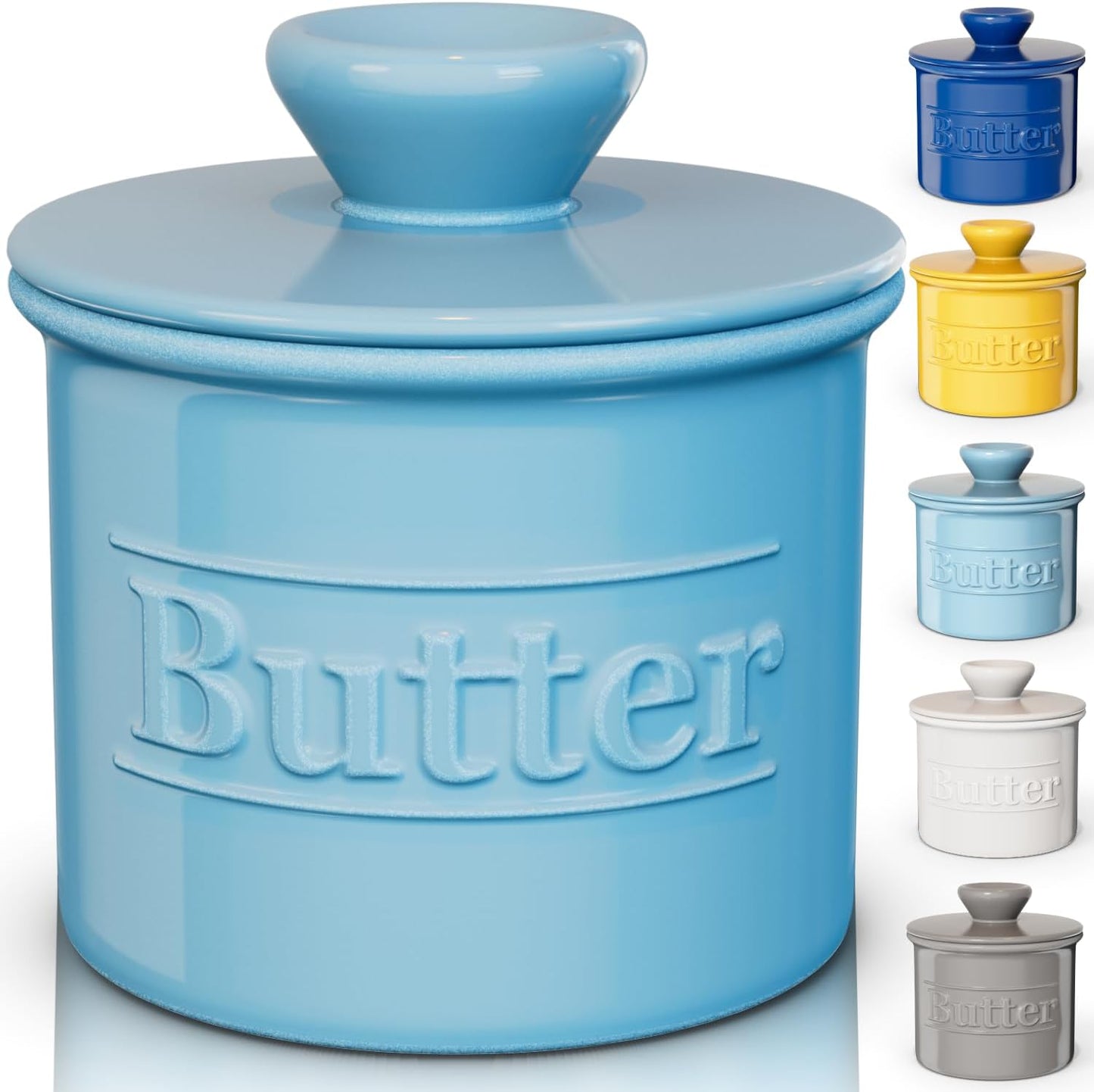 Beautiful Butter Crock for Counter with Water Line - Butter Keeper with Lid - Original French Butter Dish for Spreadable Butter - 100% Premium Ceramic - Keeps Butter Fresh and Creamy