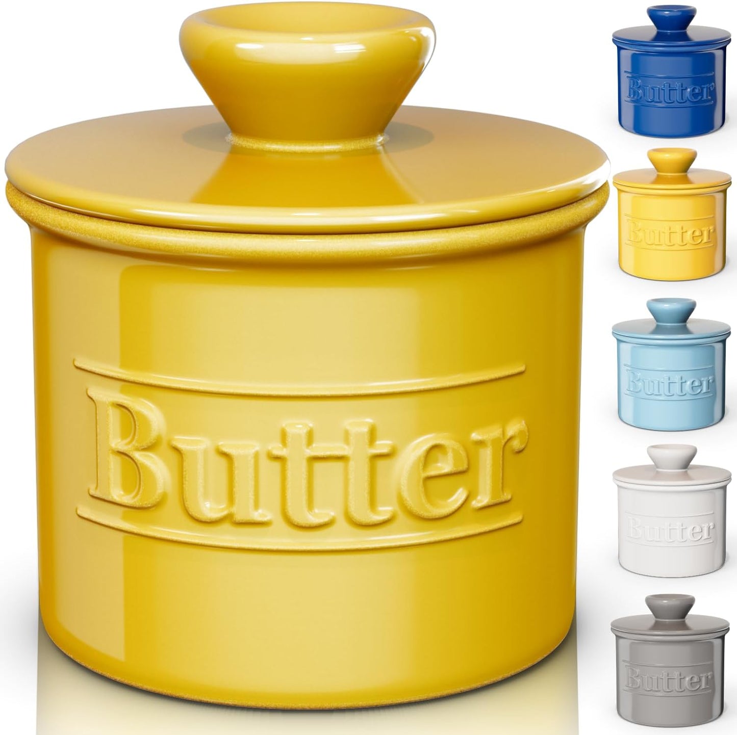 Beautiful Butter Crock for Counter with Water Line - Butter Keeper with Lid - Original French Butter Dish for Spreadable Butter - 100% Premium Ceramic - Keeps Butter Fresh and Creamy