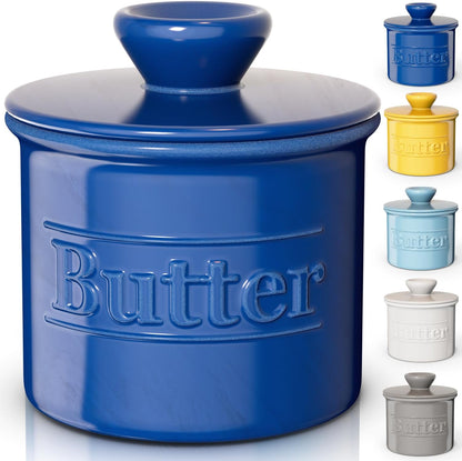 Beautiful Butter Crock for Counter with Water Line - Butter Keeper with Lid - Original French Butter Dish for Spreadable Butter - 100% Premium Ceramic - Keeps Butter Fresh and Creamy