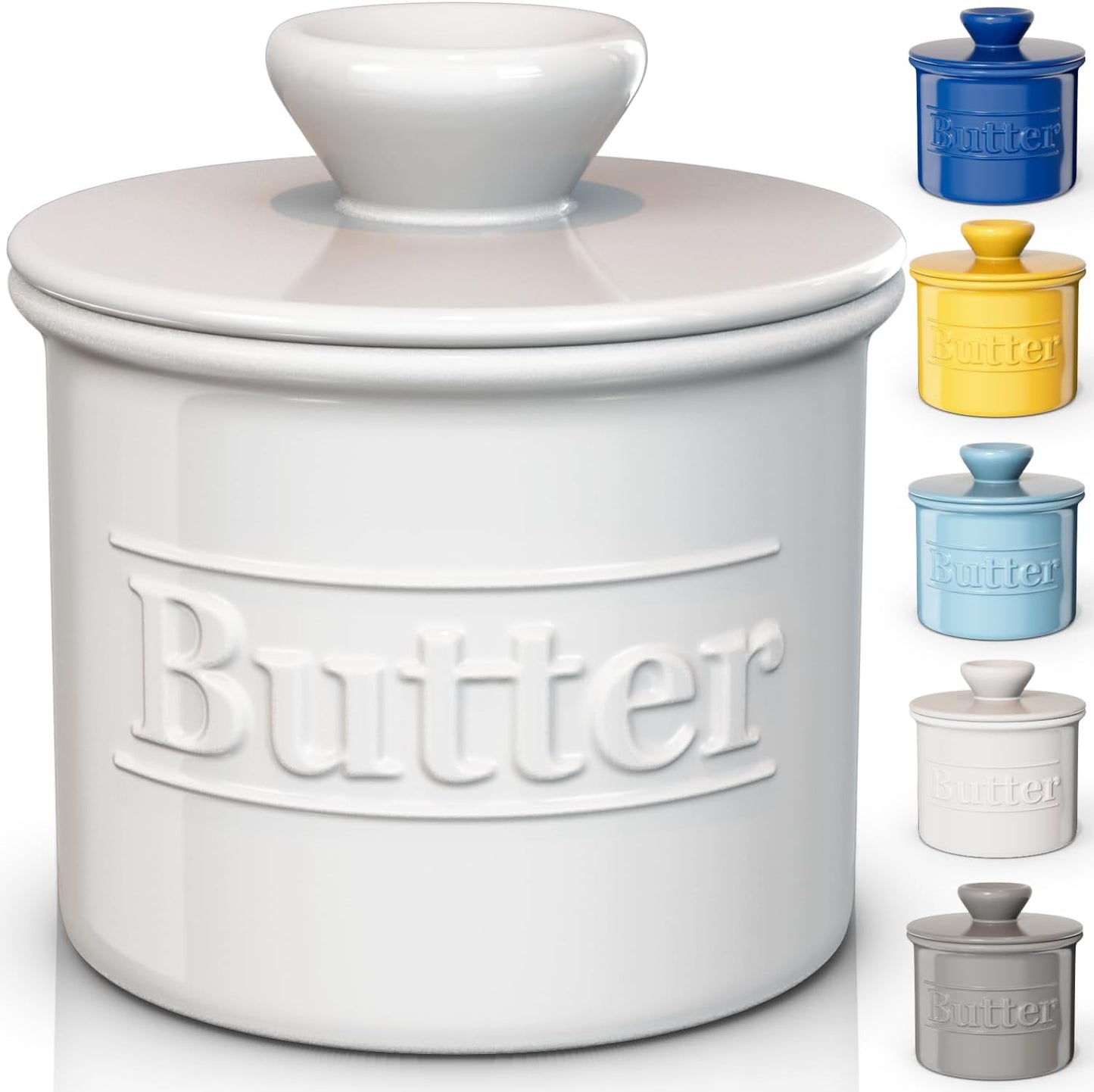 Beautiful Butter Crock for Counter with Water Line - Butter Keeper with Lid - Original French Butter Dish for Spreadable Butter - 100% Premium Ceramic - Keeps Butter Fresh and Creamy