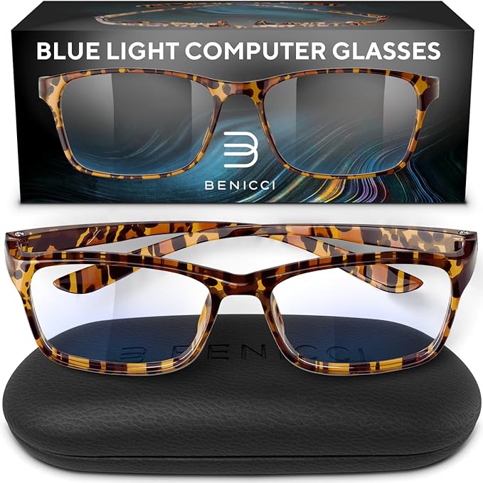 Stylish Blue Light Blocking Glasses for Women or Men - Ease Computer and Digital Eye Strain, Dry Eyes, Headaches and Blurry Vision - Instantly Blocks