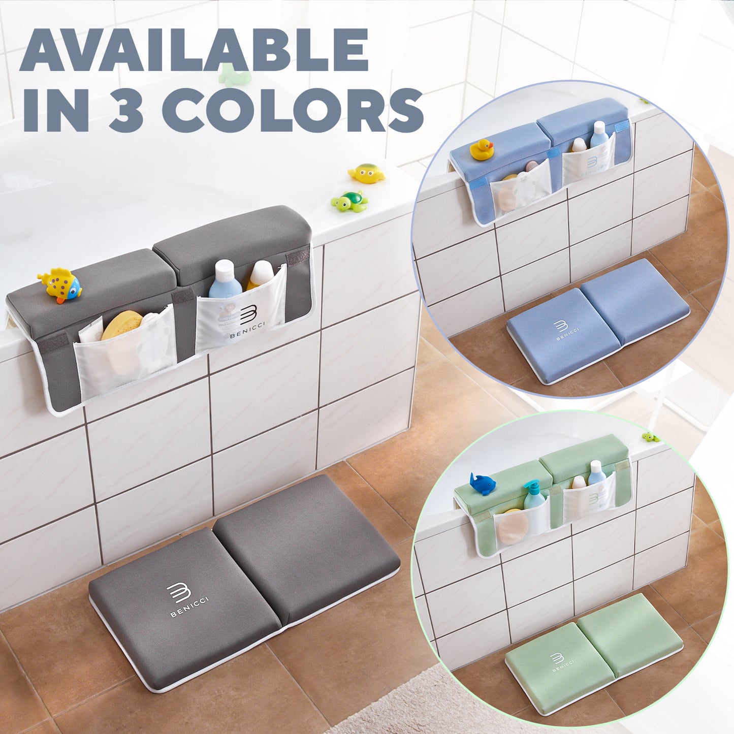 Comfortable Bath Kneeler and Elbow Kneeling Rest Pad for Baby Bathing Parents - Painless Foam Mat with Toy Organizer Pockets - Quick Drying, Foldable