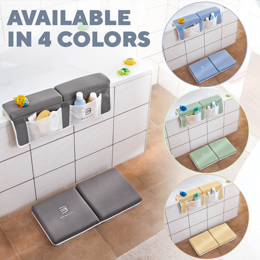 Comfortable Bath Kneeler and Elbow Kneeling Rest Pad for Baby Bathing Parents - Painless Foam Mat with Toy Organizer Pockets - Quick Drying, Foldable