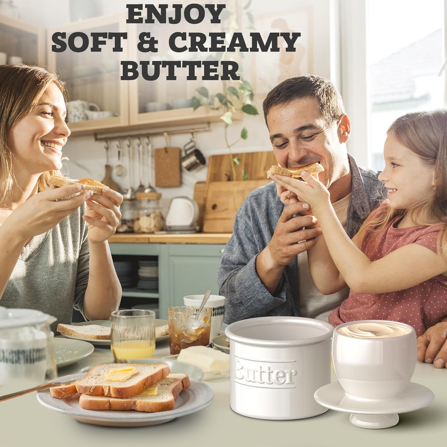 Beautiful Butter Crock for Counter with Water Line - Butter Keeper with Lid - Original French Butter Dish for Spreadable Butter - 100% Premium Ceramic - Keeps Butter Fresh and Creamy