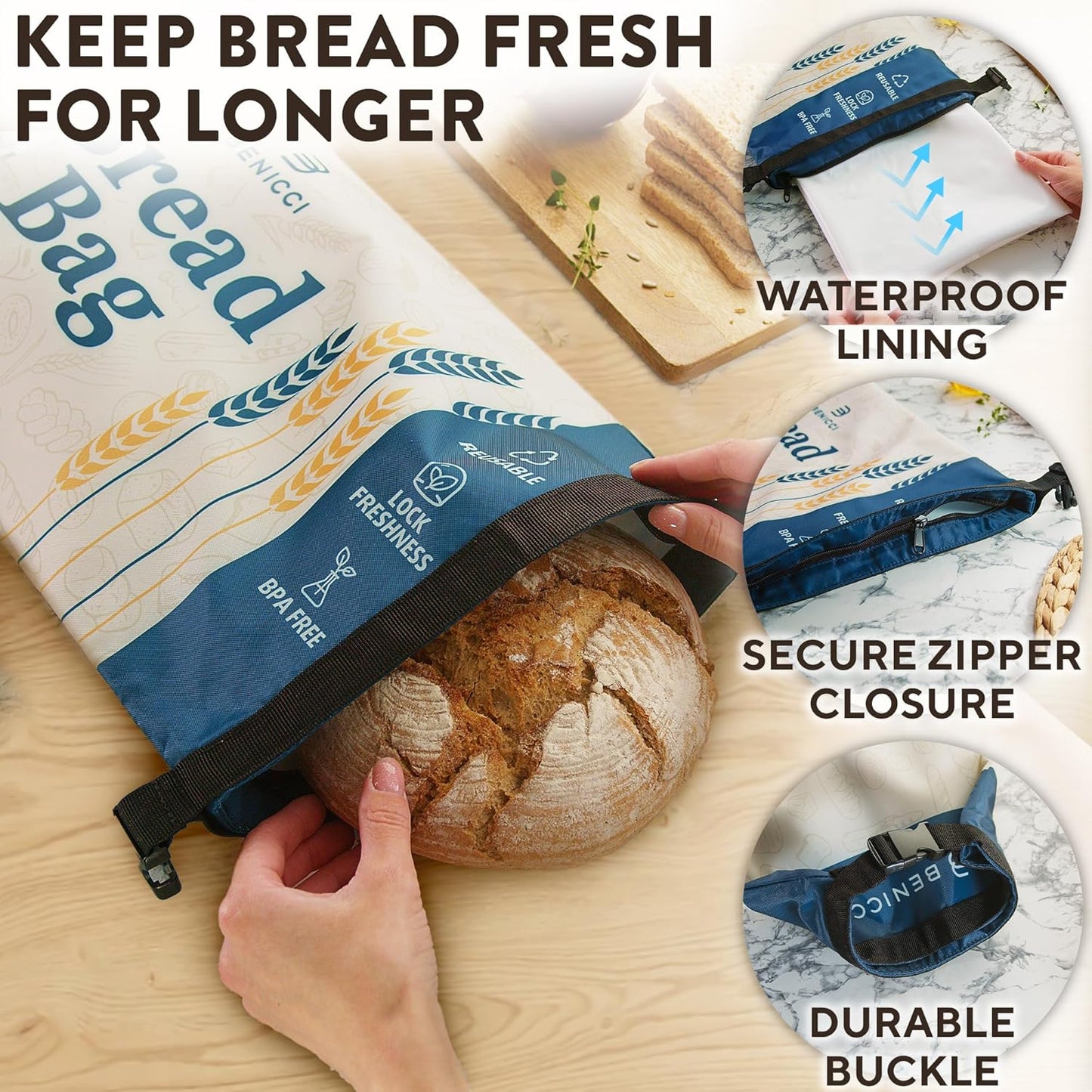 Reusable Bread Bags 2 Pack - Perfect For Storage of Homemade Sourdough Loaf Bread - Extra Large & Food Grade Bags - Special Double-Lock for Longer Freshness - Freezer Safe Bags for Bread Lovers