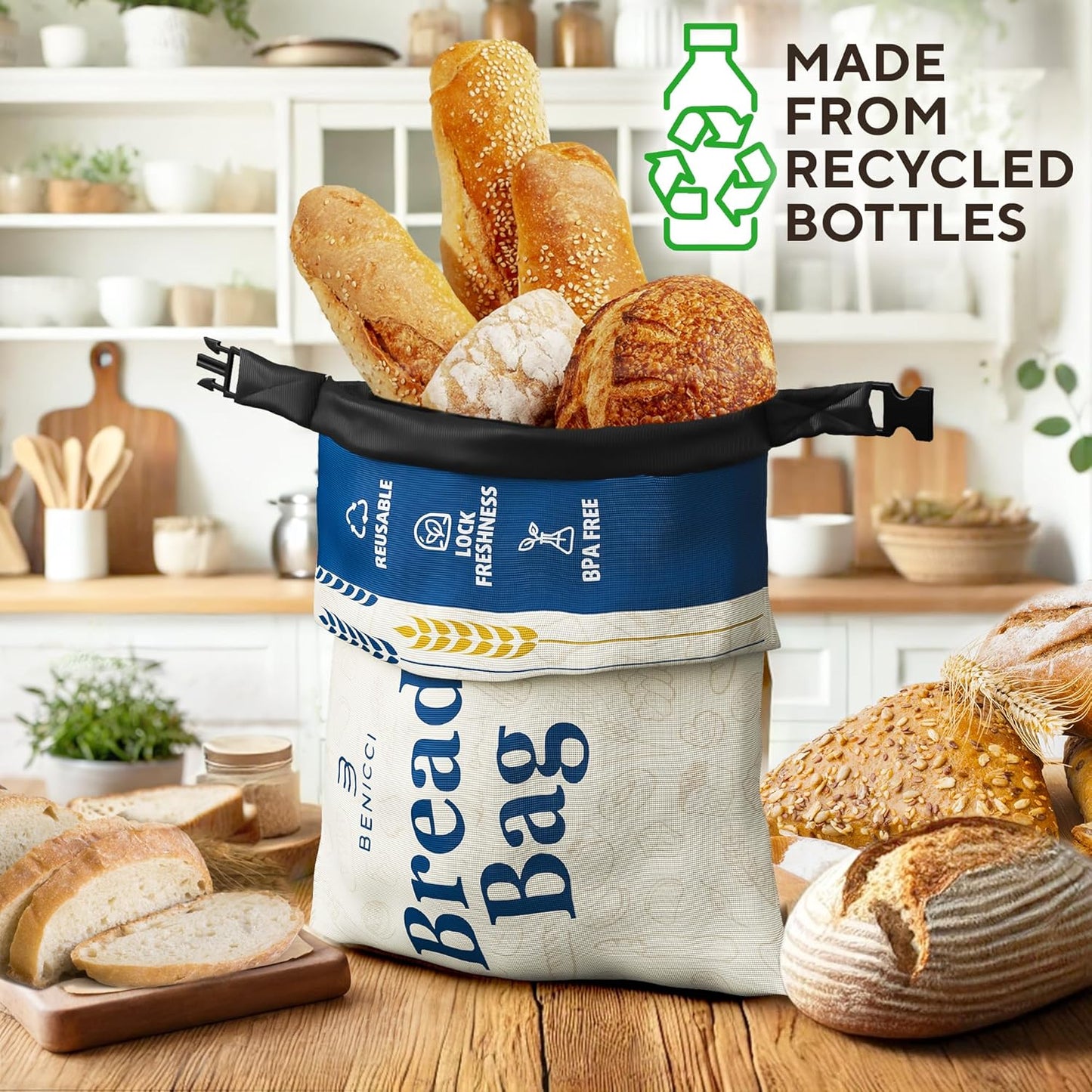 Reusable Bread Bags 2 Pack - Perfect For Storage of Homemade Sourdough Loaf Bread - Extra Large & Food Grade Bags - Special Double-Lock for Longer Freshness - Freezer Safe Bags for Bread Lovers