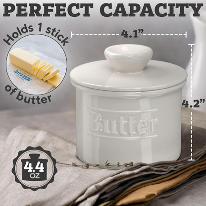 Beautiful Butter Crock for Counter with Water Line - Butter Keeper with Lid - Original French Butter Dish for Spreadable Butter - 100% Premium Ceramic - Keeps Butter Fresh and Creamy