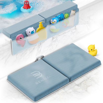 Comfortable Bath Kneeler and Elbow Kneeling Rest Pad for Baby Bathing Parents - Painless Foam Mat with Toy Organizer Pockets - Quick Drying, Foldable