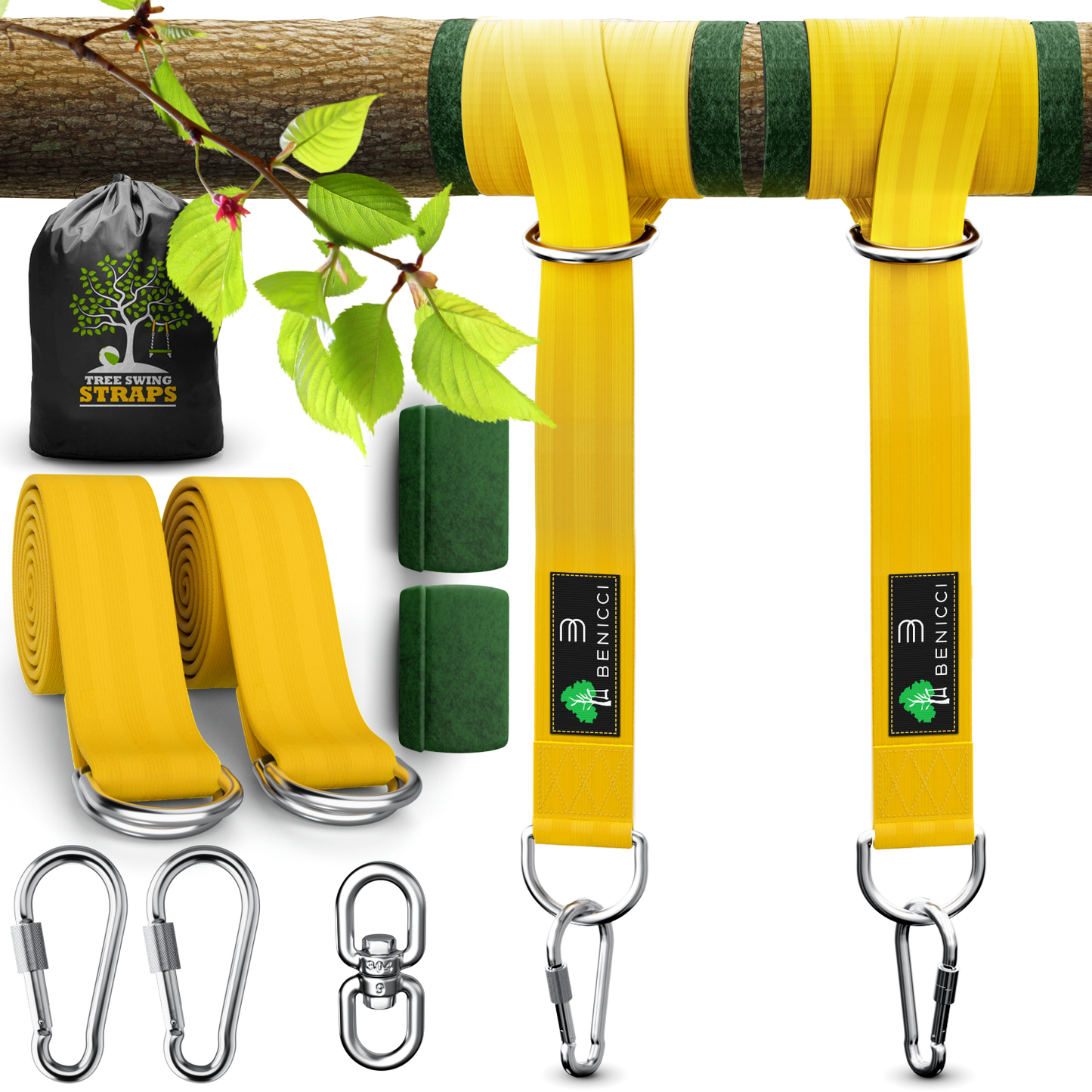 Safe Tree Swing Hanging Kit (Set of 2) - 20ft Long Straps with Two Alloy Carabiners and 2000 Lb Breaking Strength