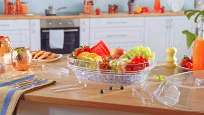Chilled Serving Tray with Ice - Premium Cold Platter for Parties w/ 4 Compartments - Functional Design w/Lid & Dip Holder - Perfect for Fruits, Veggies, Shrimp Cocktail - Keeps Food Cool & Fresh