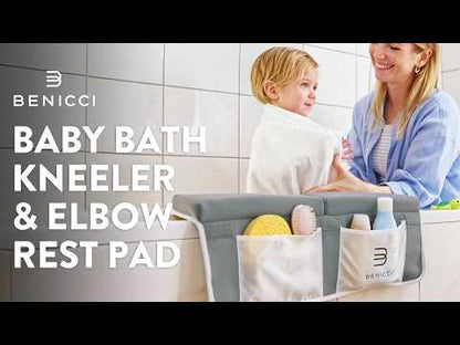 Comfortable Bath Kneeler and Elbow Kneeling Rest Pad for Baby Bathing Parents - Painless Foam Mat with Toy Organizer Pockets - Quick Drying, Foldable