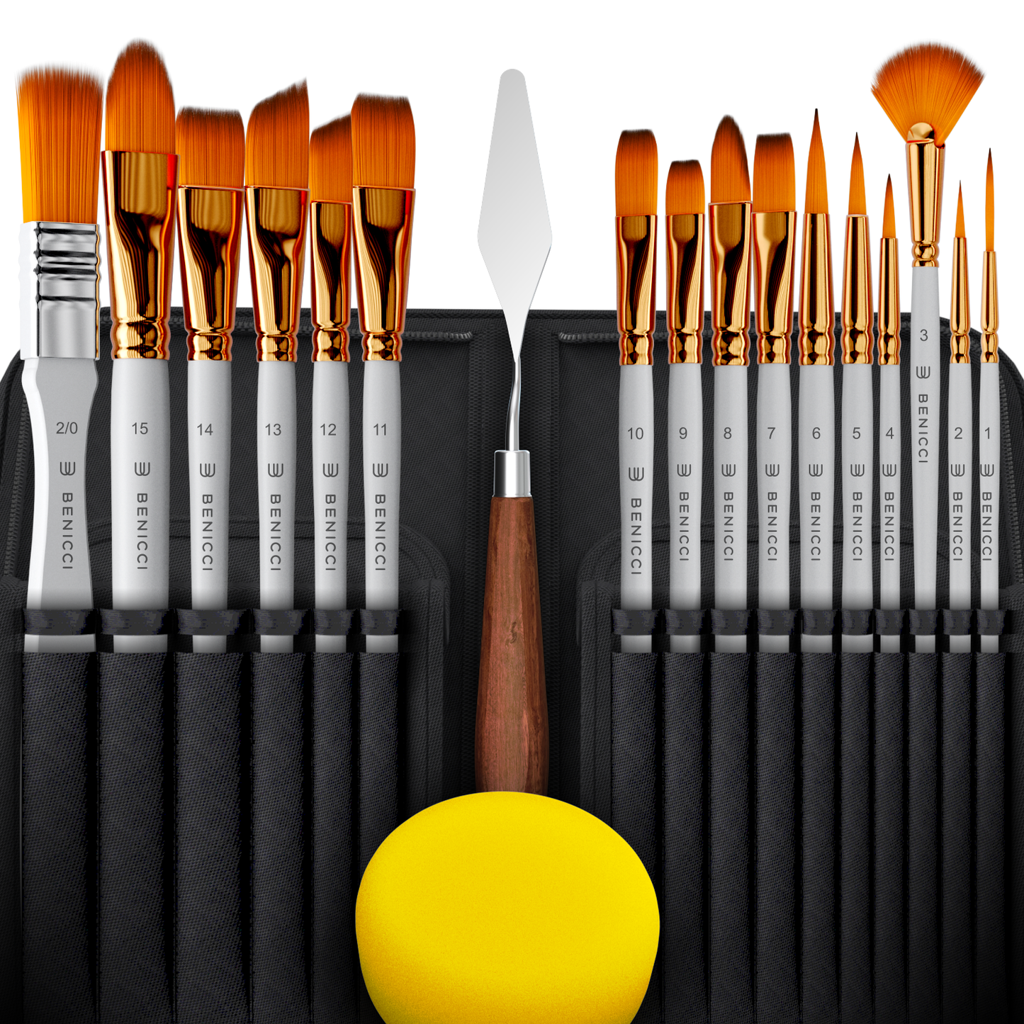 Artist Paint Brush Set of 16 - Includes Spatula Palette Knife, Sponge & Organizing Case - Premium Paint Brushes for Acrylic Painting, Watercolor, Oil - Perfect for Kids, Adults or Professionals