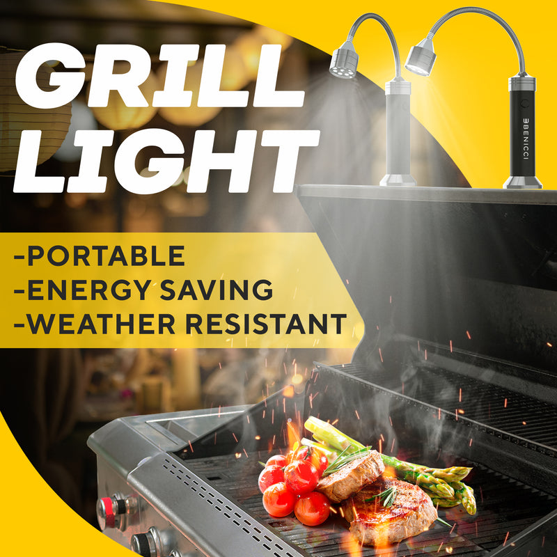 Flexible LED BBQ Grill Lights Set of 2 - The Perfect Grilling Accessories Light with 360-Degree Magnetic Base and Gooseneck - 100% Portable