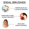 Paint Brush Set of 16 – 15 Different Shapes + 1 Flat Brush – with Pallete Knife and Sponge – Nylon Hair and Ergonomic Non Slip Matte Silver Handles