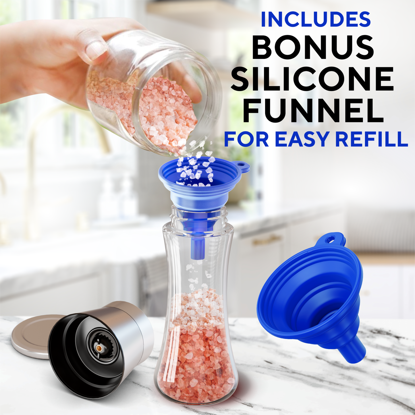 Stainless Steel Salt and Pepper Grinders Refillable Setwith Adjustable Coarseness - White