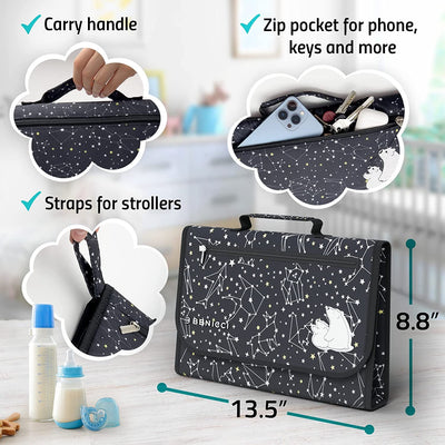 Portable Baby Diaper Changing Pad - w/ Soft Built-in Pillow & Strap for Strollers - Comfortable, Lightweight & Waterproof - Made with Premium Materials - Great for Newborn Girls & Boys & for Travel