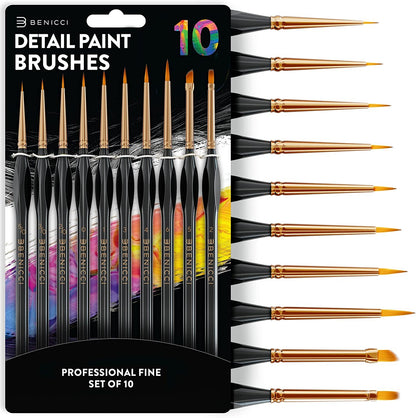 Professional Miniature Paint Brushes - Paint Brush Set of 10 Detail Paint Brushes - for Fine & Art Painting - w/ Comfortable Grip Handles - Perfect for Acrylic, Watercolor, Oil, Models, Warhammer