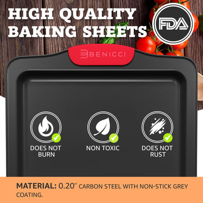 Premium Non-Stick Baking Sheets Set of 3 - Deluxe PBA Free, Easy to Clean Racks w/ Silicone Handles - Bakeware Pans for Cooking Baking Roasting