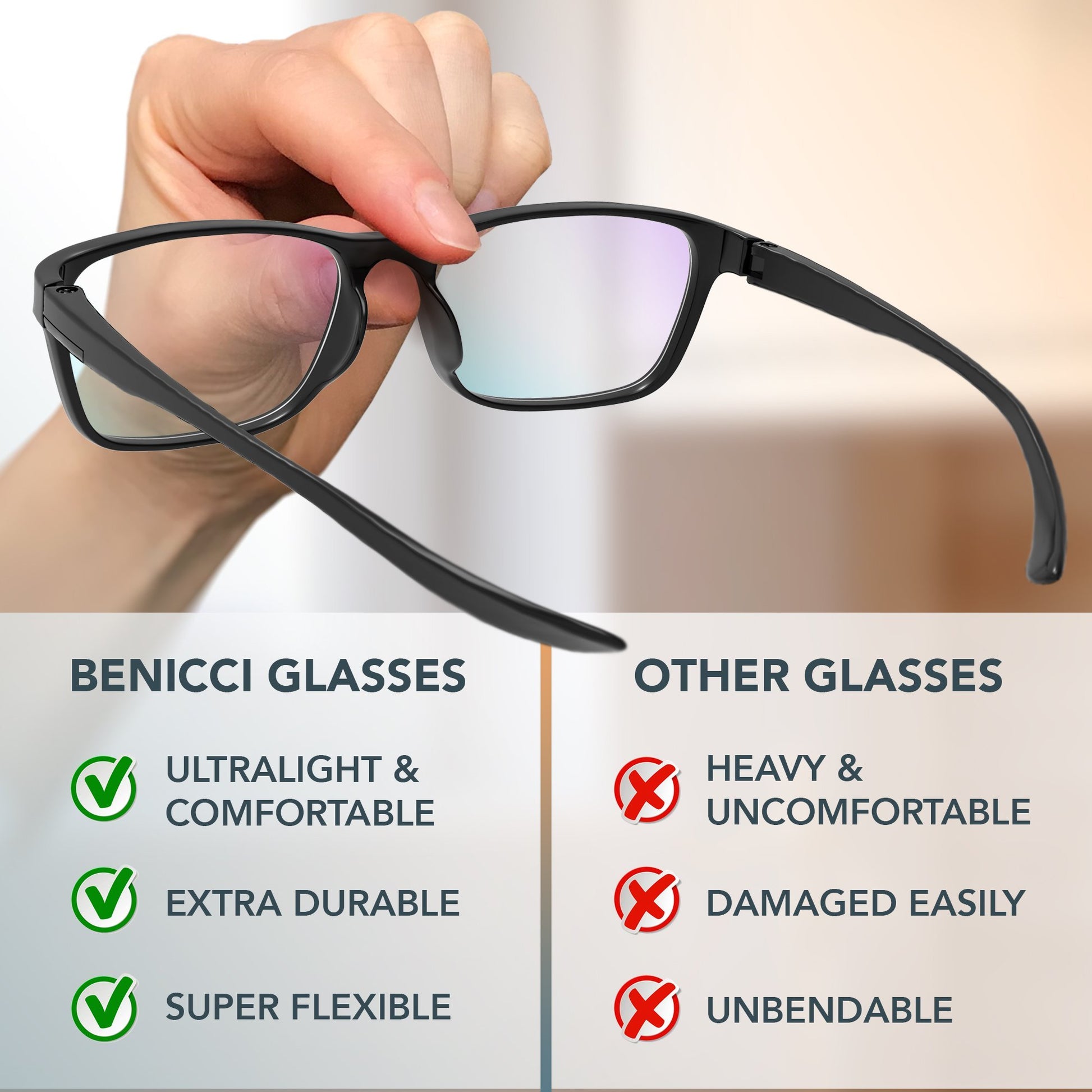 Benicci Stylish Blue Light Blocking Glasses for Women or Men - Ease Computer and Digital Eye Strain, Dry Eyes, Headaches and Blurry Vision - Instantly