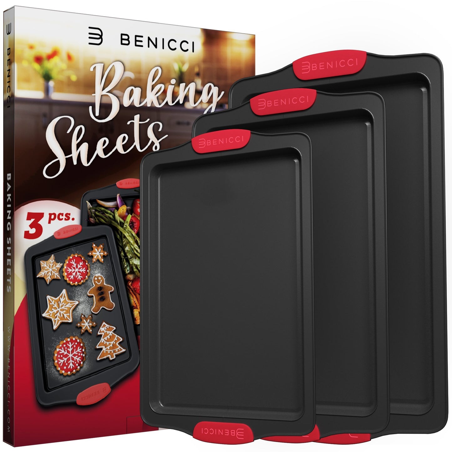 Premium Non-Stick Baking Sheets Set of 3 - Deluxe PBA Free, Easy