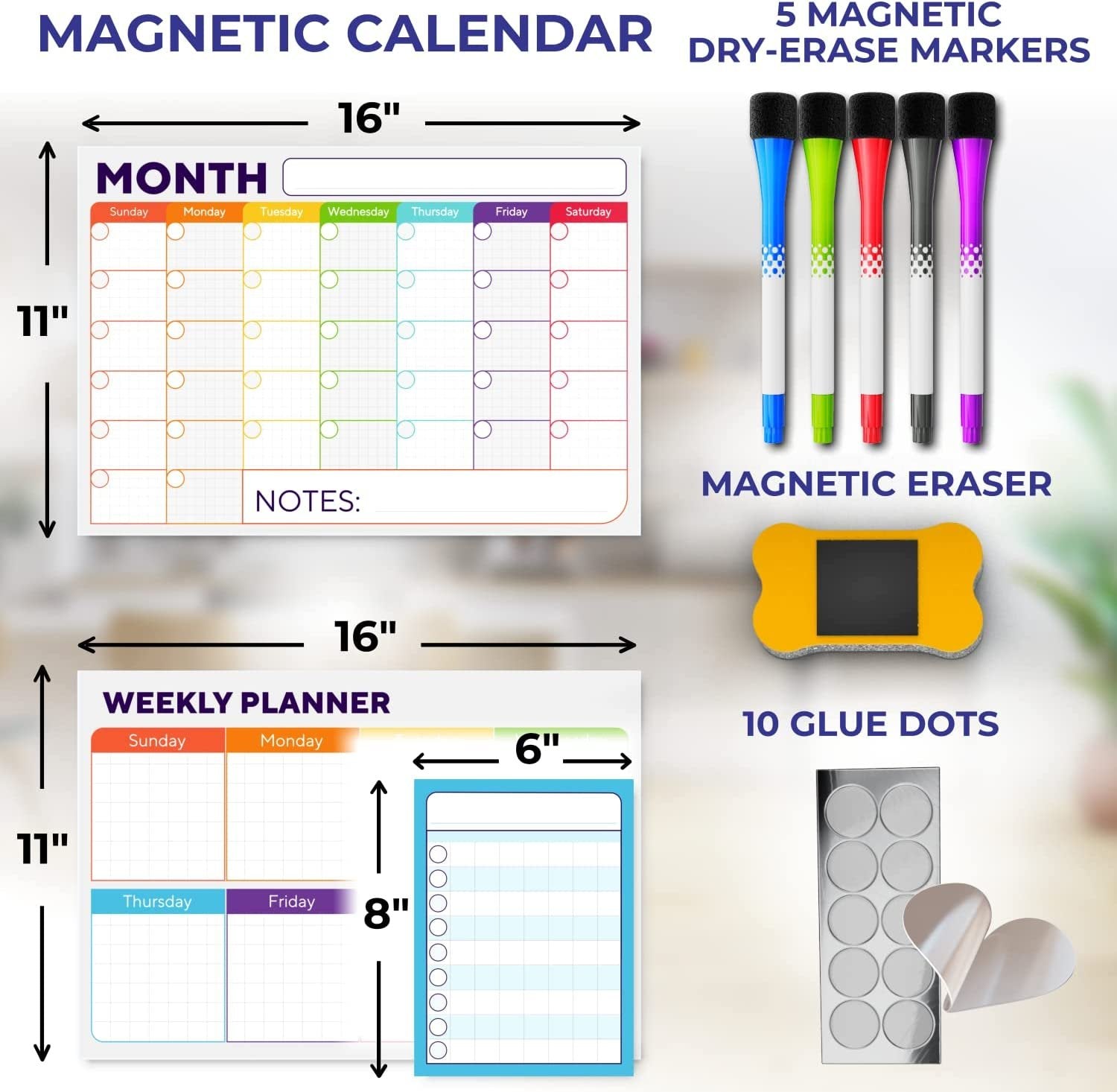 Weekly Calendar Magnet + Marker Set: Tribal
